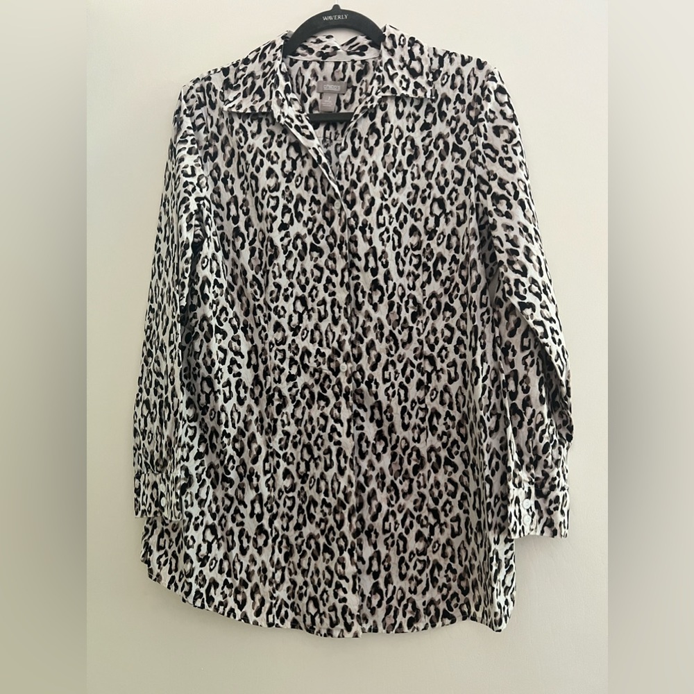 Chico’s Black White and Grey Cotton Cheetah Print Tunic Size M